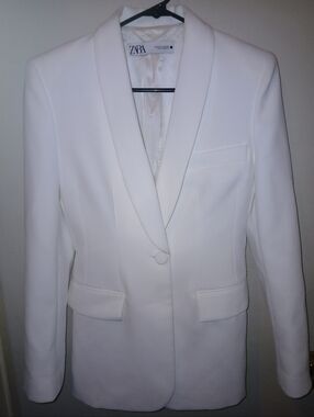 Zara Women's White Shawl Collar Single-Button Blazer